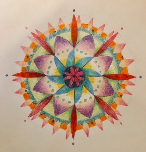 Share your self-care: Drawing and painting help me stay calm and centred and my mind is more at rest and I feel happier when I've done some drawing. We learned to do Mandalas at a workshop.